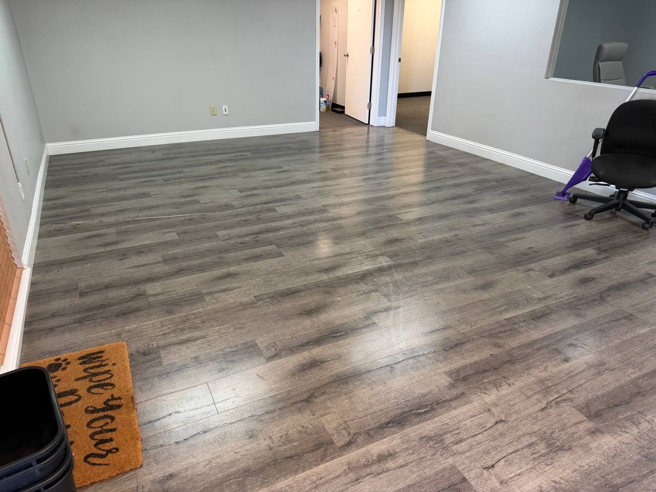 Cleared and cleaned area after completing office desk & furniture cleanout in Modesto, CA