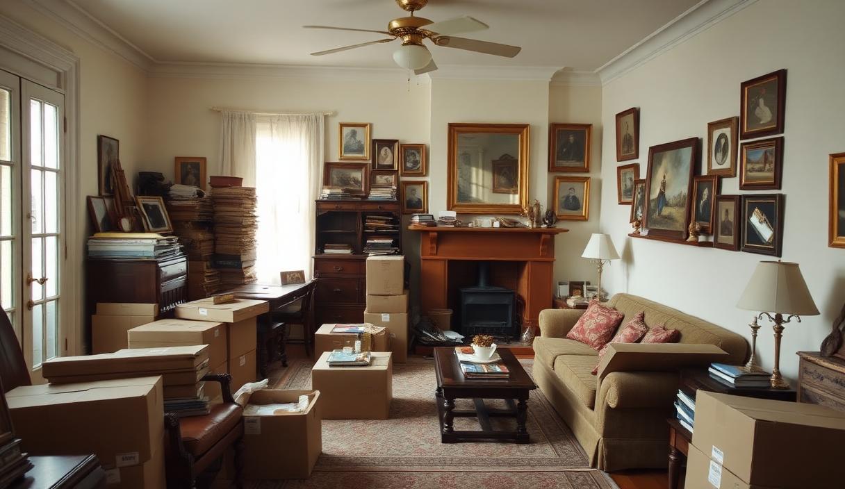 Junk removal team carefully clearing furniture and boxes from an estate home