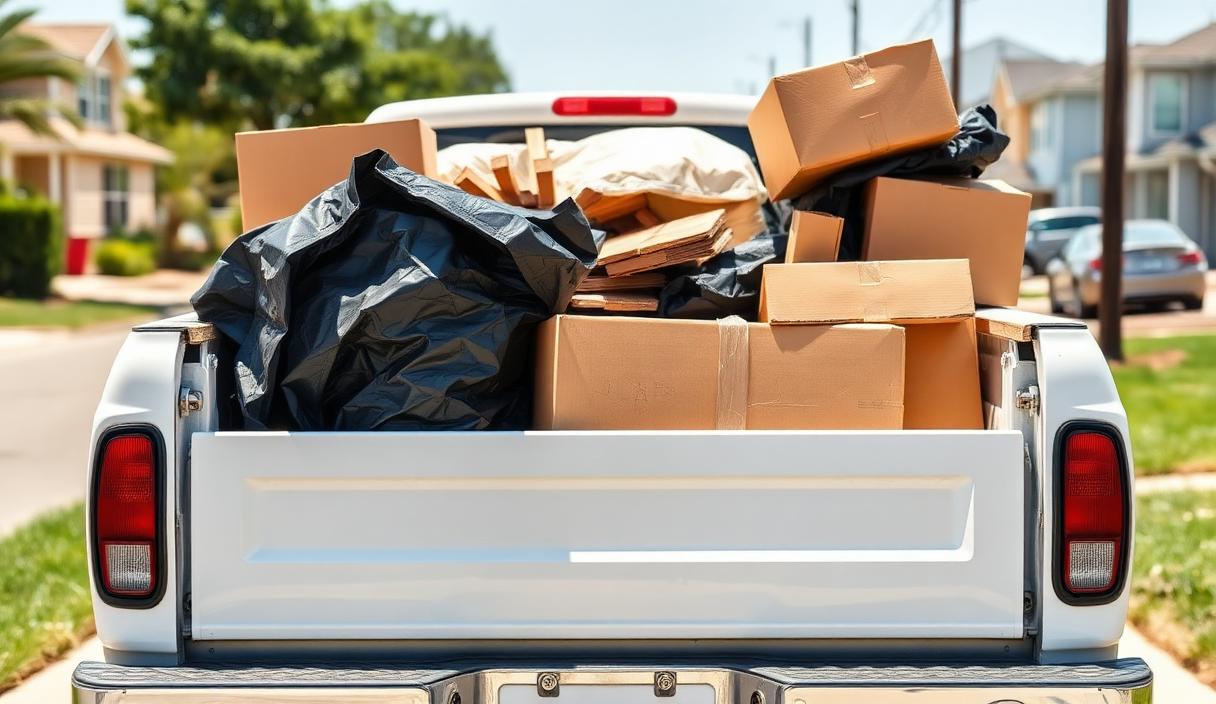 Junk removal crew loading household items into a hauling truck after giving a flat-rate quote